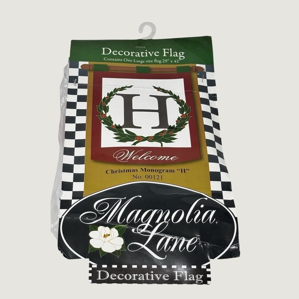 Magnolia Lane Christmas Monogram H Welcome‎ House Flag 29x42 Double Sided NIP